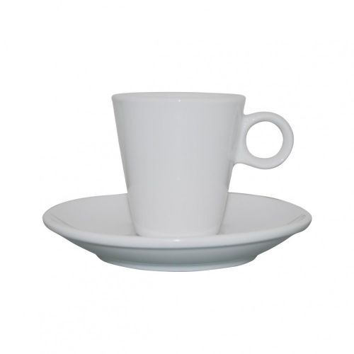 Weißer Lukas Espresso SET mit einem Fassungsvermögen von 7,5 cl. sowohl Tasse und Untertasse geeignet für den Druck
